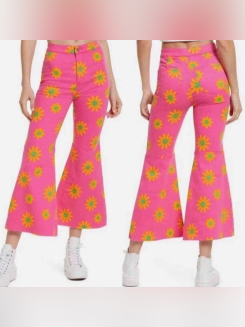 We The Free Size 27 Floral Youthquake Cropped Wide Leg Pants Boho Lipstick Combo